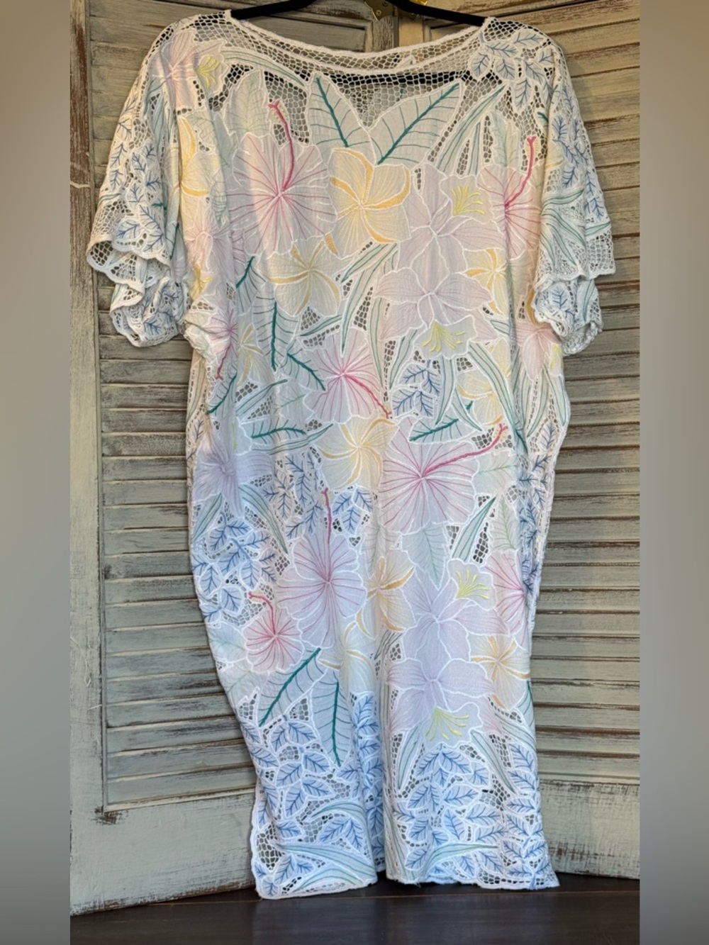 Vintage 80s Jehnsen Tropical Lace Rayon Coverup Dress M
